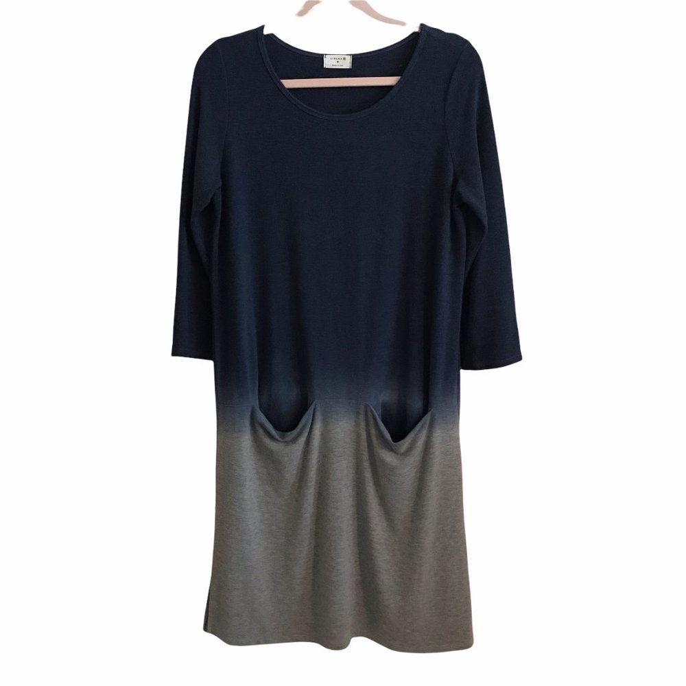 Cirana Blue Gray Dip Dye Pocket Shirt Dress
